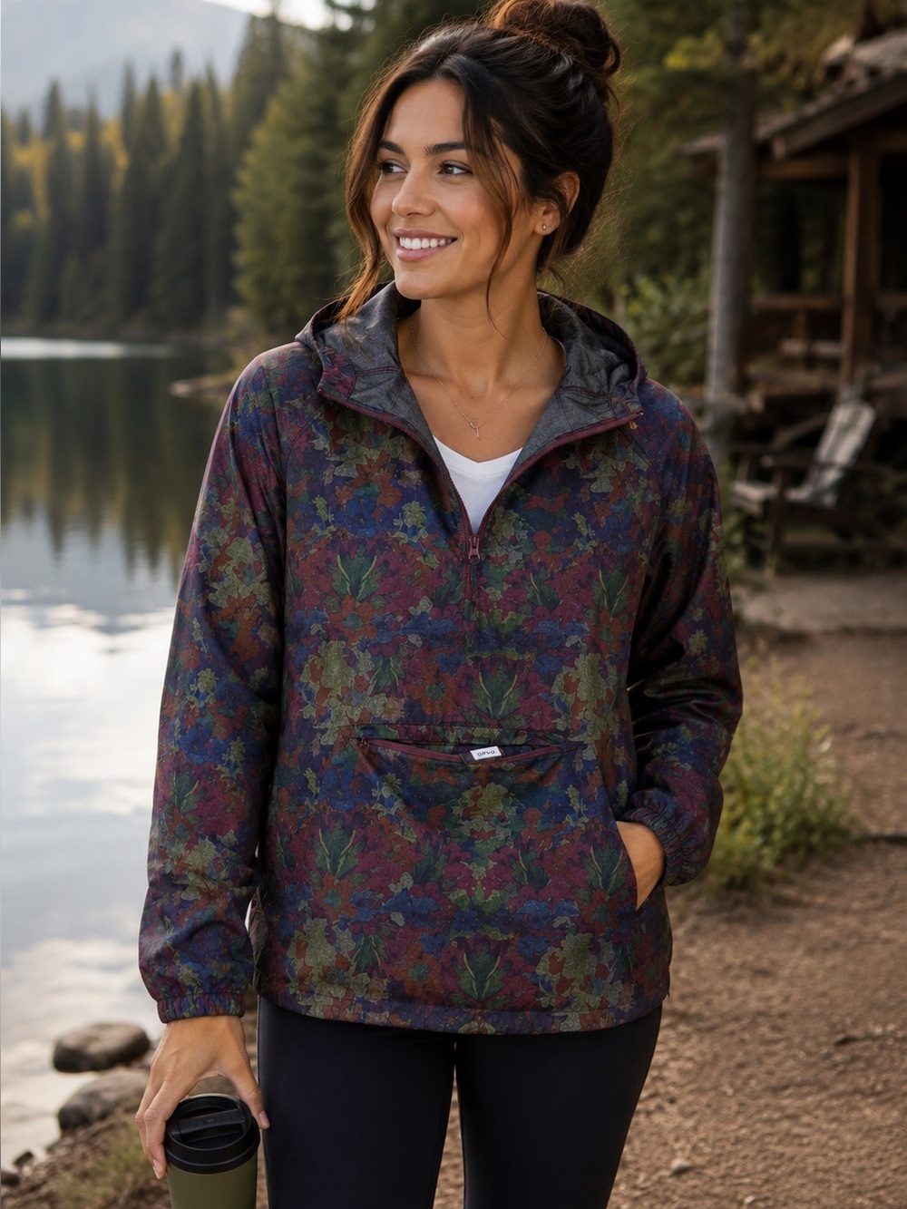 Orvis | Floral 1/4 Zip Hooded Windbreaker Pullover Jacket XS